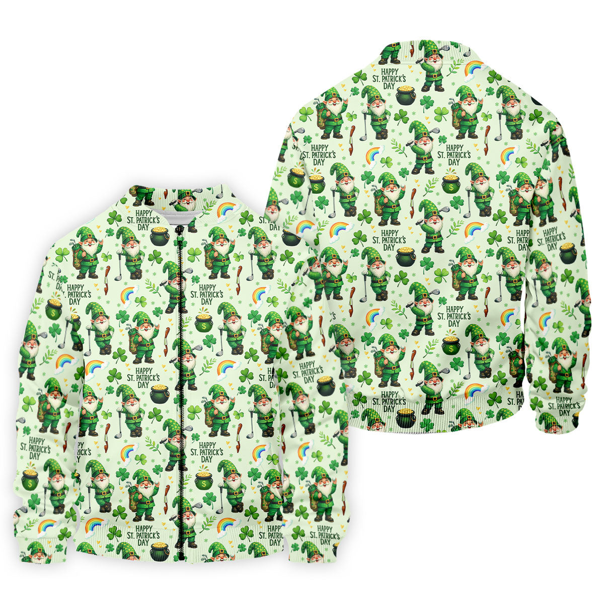 Happy St Patrick's Day Gnomes Shamrock Golf Shirt, Men's Funny Golf Shirts, Golf Shirts For Men