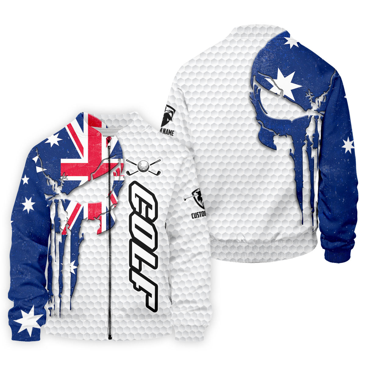 Cool Skull Golf Ball Pattern Australia Flag Print White Golf Shirt, Polo Shirtor Men