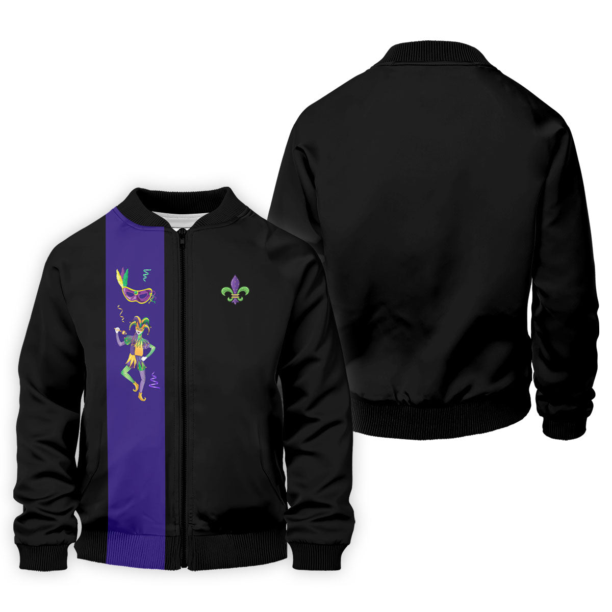 Mardi Gras Festival Jester Figure Fleur De Lis Symbol Black Golf Shirt, Polo ShirtFor Men, Golf Shirts For Men