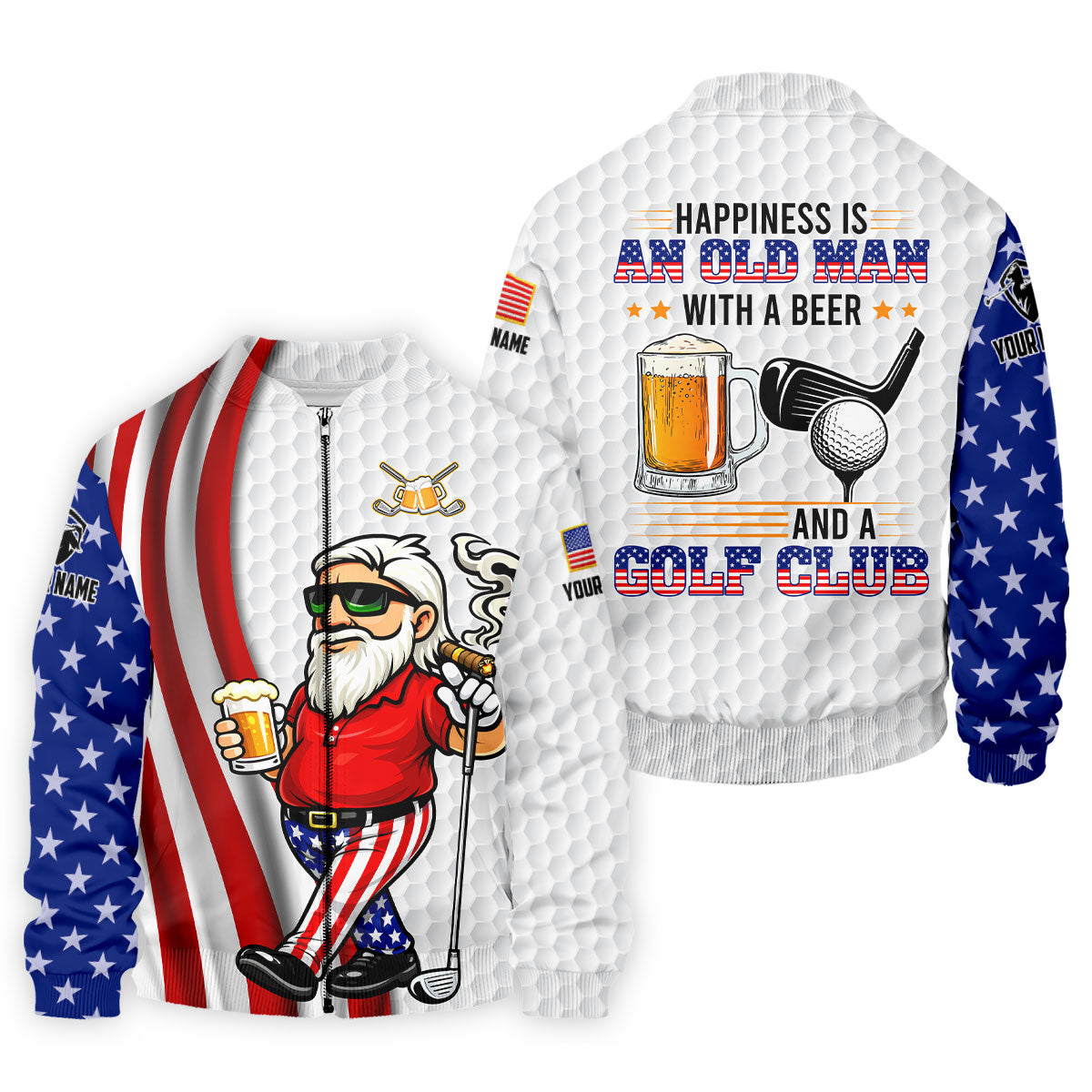 Happiness Is An Old Man With A Beer Funny 4th Of July White Golf Shirt, 250th Anniversary Golf Shirts For Men