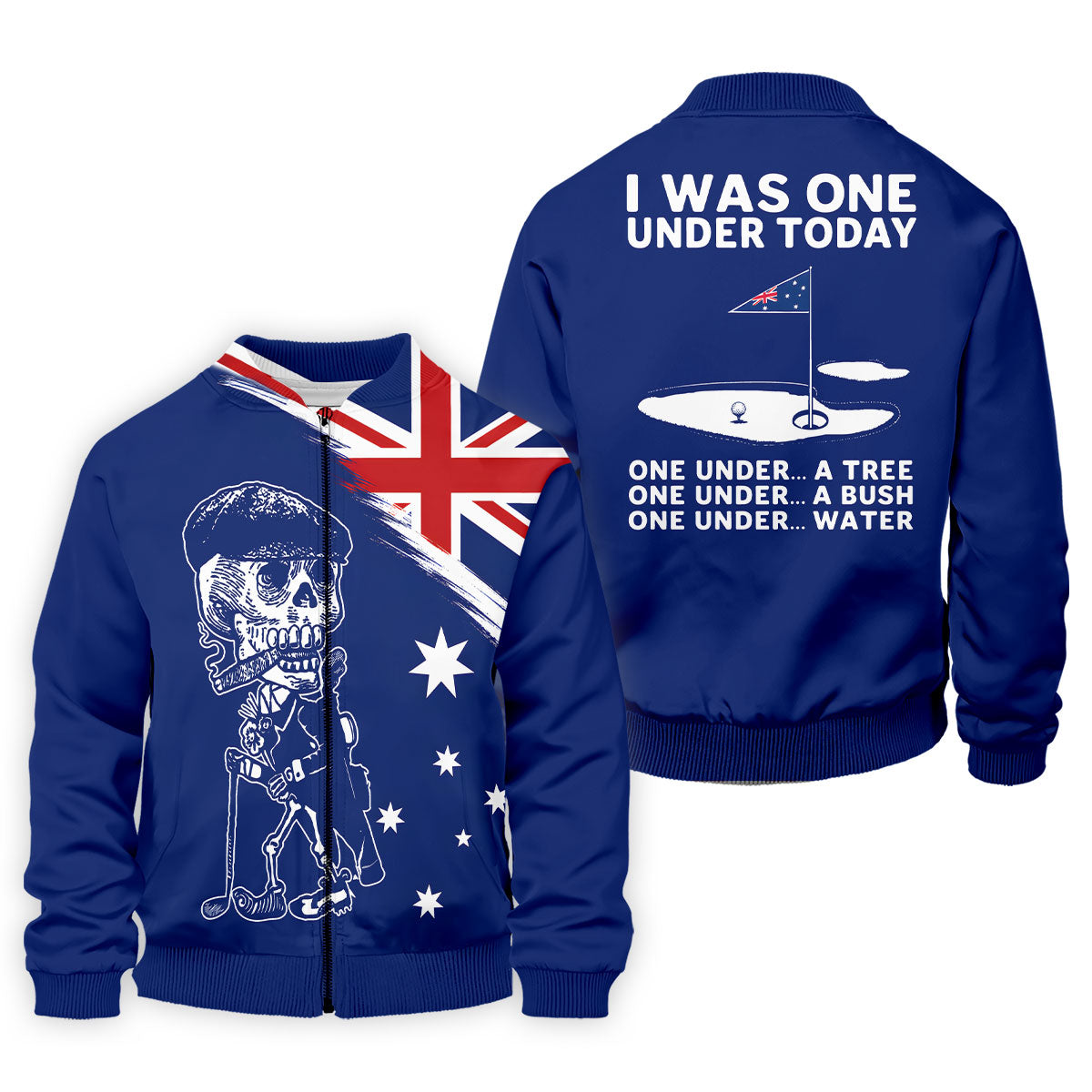 I Was One Under Today Skeleton Golfer Australia Flag Print Golf Tops For Men, Polo Shirtor Men