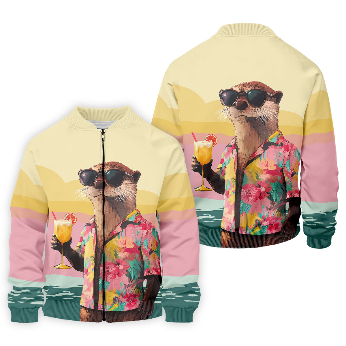 Funny Otter Tropical Theme Hawaiian Golf Shirt, Polo Shirt Men, Golfing Apparel