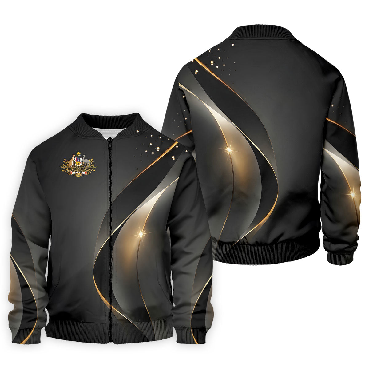 Australian Coat Of Arms Black And Gold Gradient Golf Tops For Men, Polo ShirtFor Men