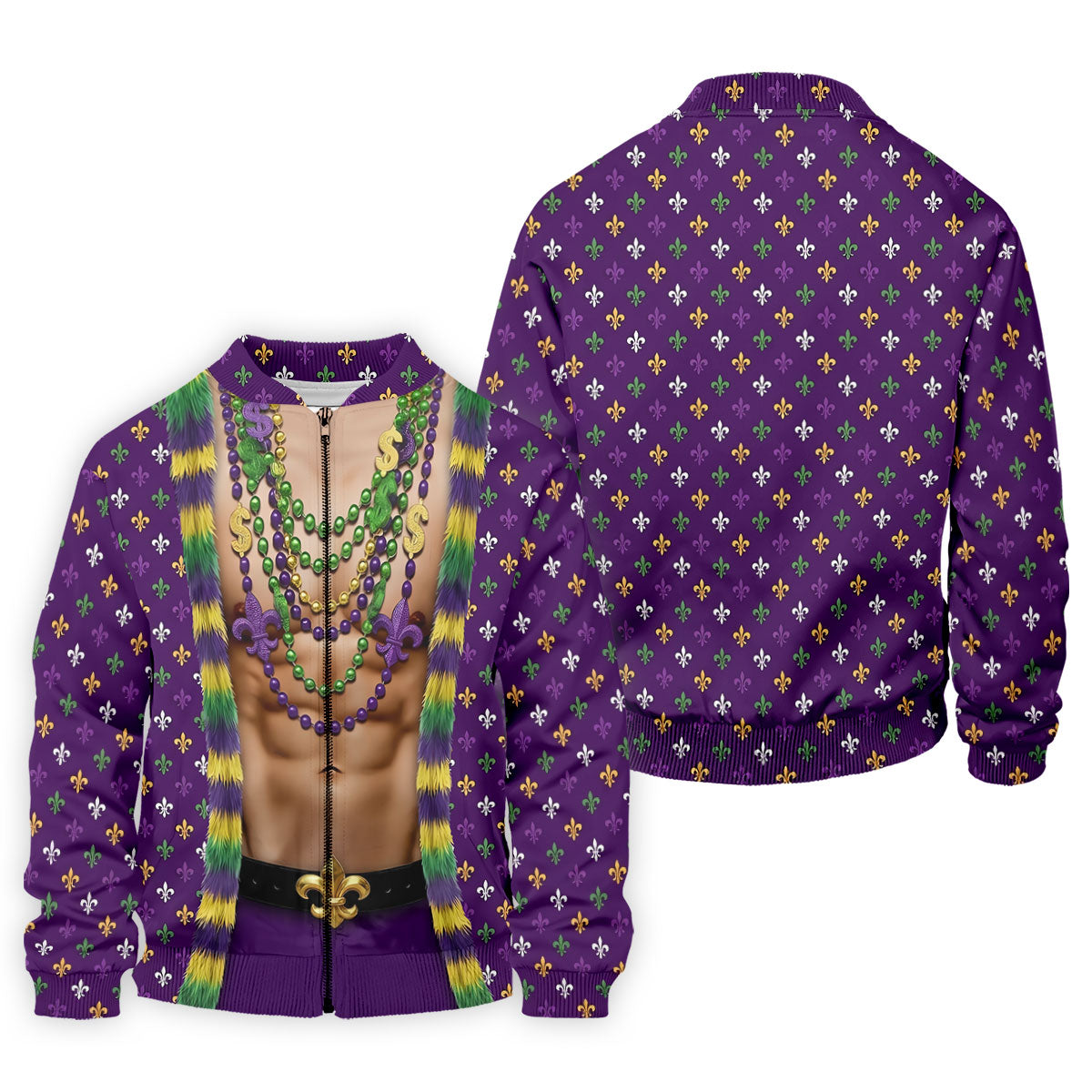 Funny 3D Print Mardi Gras Fleur De Lis Purple Golf Shirt, Golf Tops For Men, Golf Shirts For Men