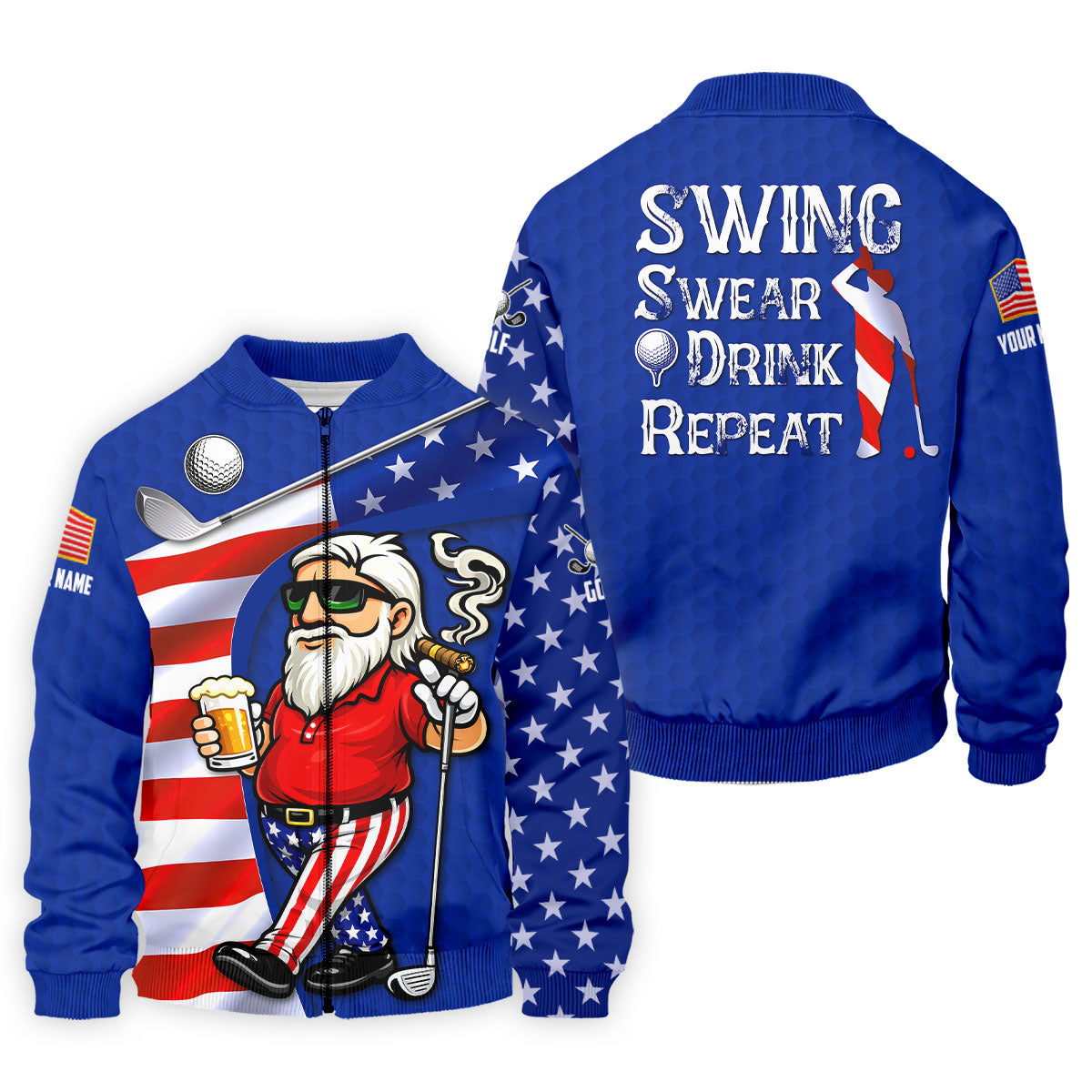 Swing Swear Drink Repeat Golf And Beer Patriotic Man 4th Of July Navy Golf Shirt, 250 Years Golf Shirts For Men