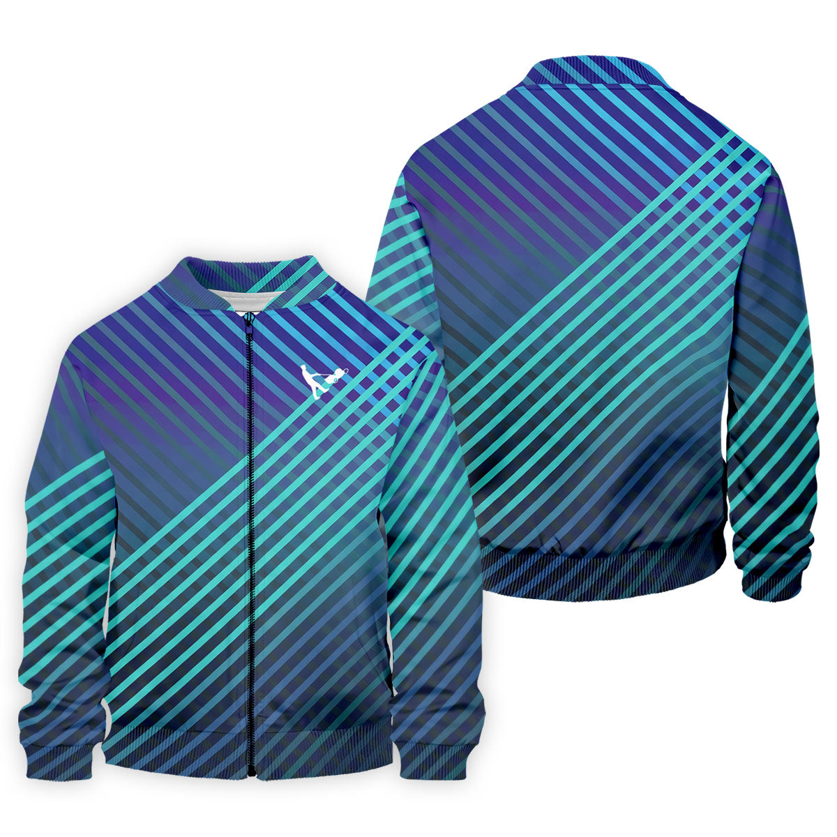 Teal And Purple Striped Pattern Golf Tops For Men, Performance Golf Shirt, Polo Shirt Men