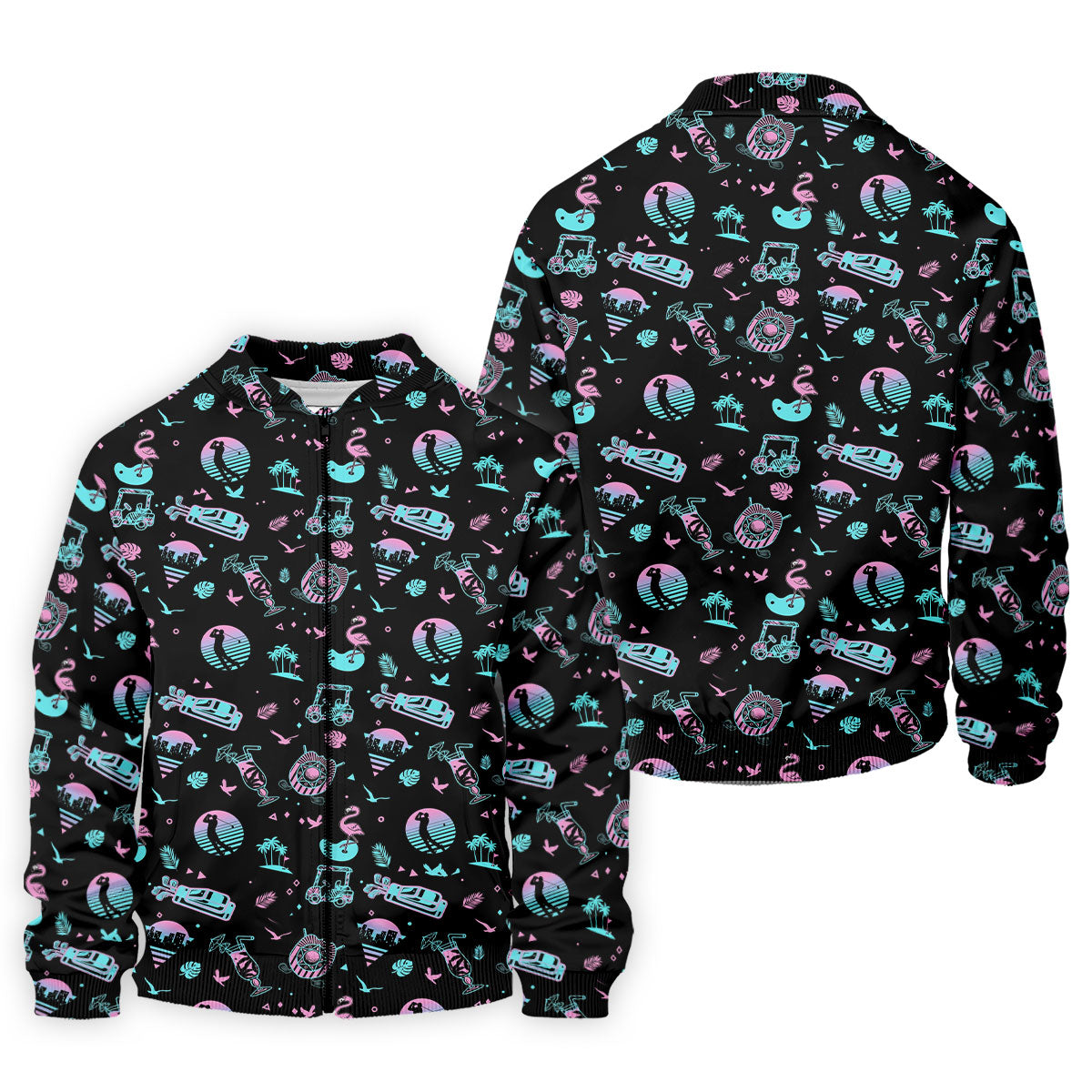 Flamingo Tropical Gradient Colors Retro Golf Shirt, Golf Tops For Men, Golf Shirts For Men
