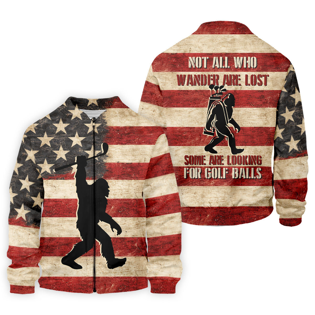 Vintage American Flag Bigfoot Golfer Polo Shirt, Mens Golf Polo, Golf Polo Shirts For Men