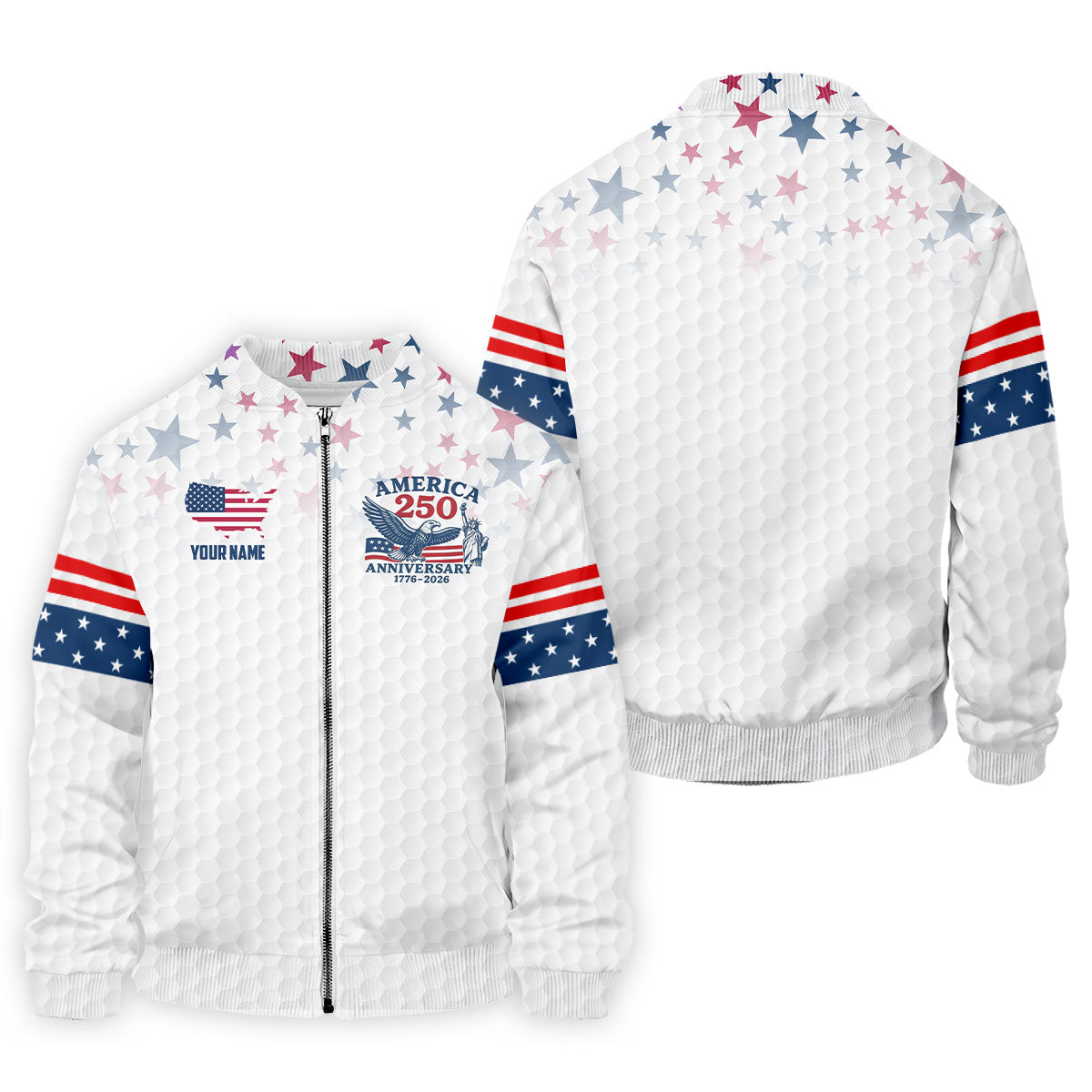 America 250th Anniversary Red White And Blue Stars White Golf Shirt, Patriotic 4th Of July Golf Shirts For Men