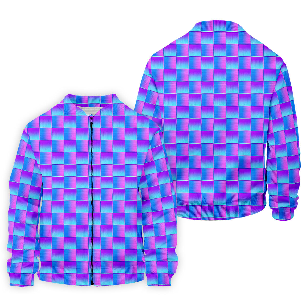 Purple Blue Gradient Checkered Pattern Golf Shirt, Mens Golf Polo, Printed Golf Shirts, Golf Polo Shirts For Men