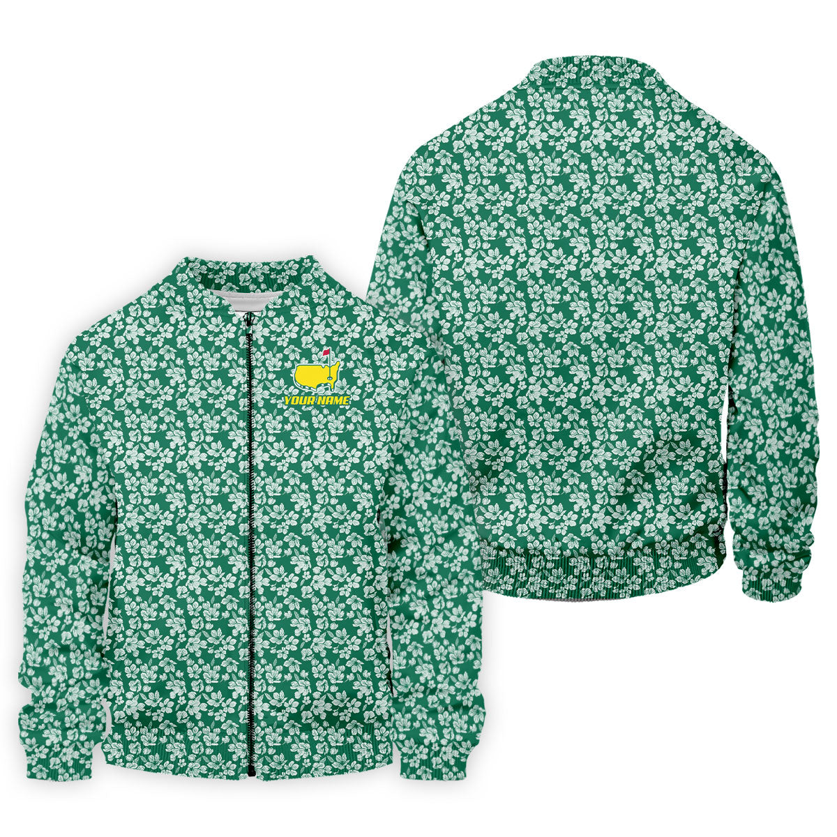 Floral Silhouette Green And White Golf Tops For Men, Golf Shirts For Men, Polo ShirtFor Men