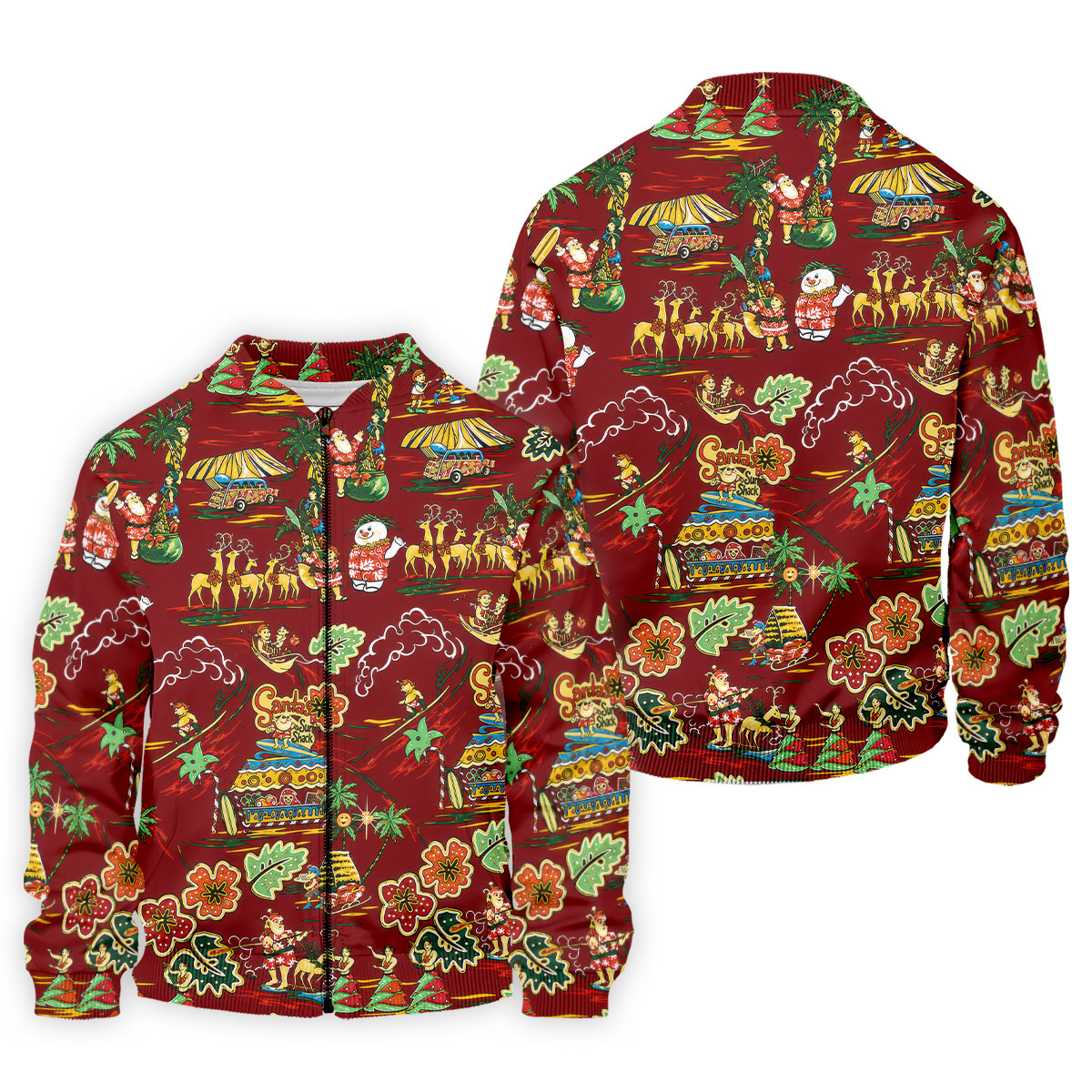 Men's Tropical Santa Surf Shack Golf Shirt, Christmas Golf Shirt, Golf Apparel For Men