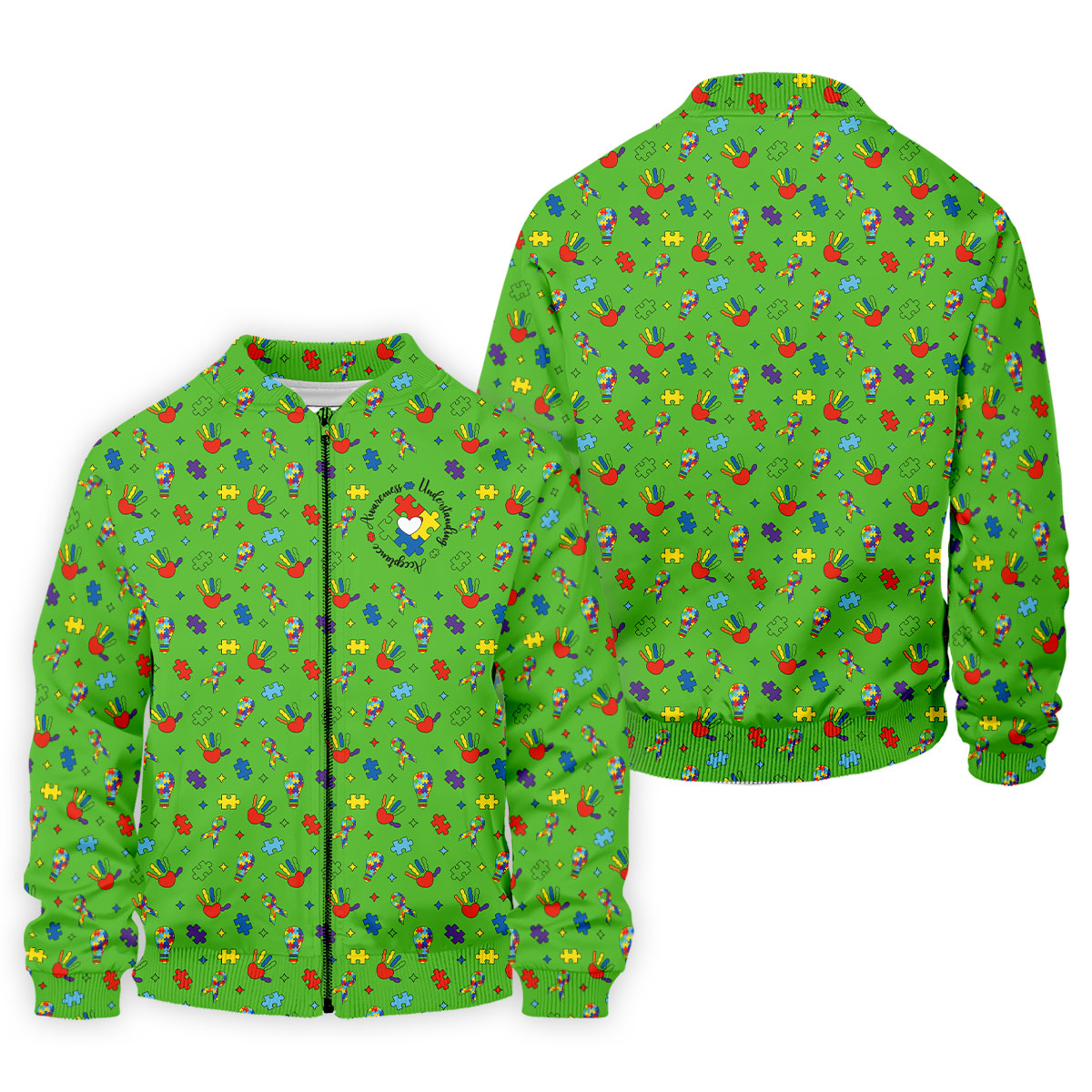 Awareness Understanding Acceptance Autism Ribbon Green Golf Shirt, Autism Awareness Colors Golf Shirts For Men