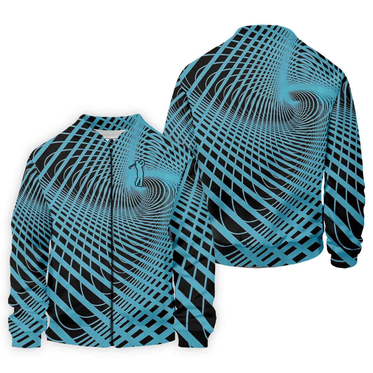 Swirling Vortex Black And Light Blue Golf Shirts For Men, Polo ShirtFor Men, Golfing Apparel