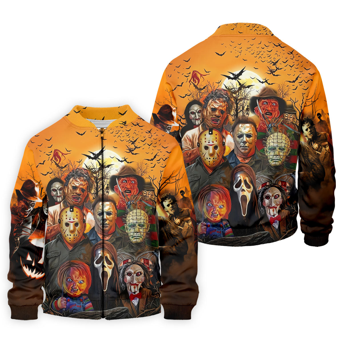 Halloween Horror Character Sunset Hawaiian Golf Shirt, Men's Golf Shirt, Printed Golf Shirts