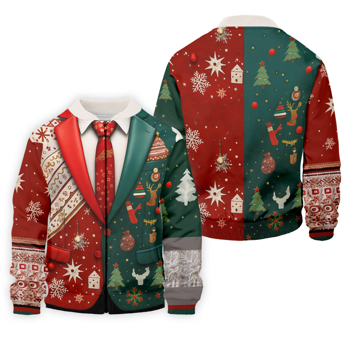 Red And Green Xmas Vintage Prints Men's Golf Polo Shirttmas Golf Shirt, Golf Gift For Men