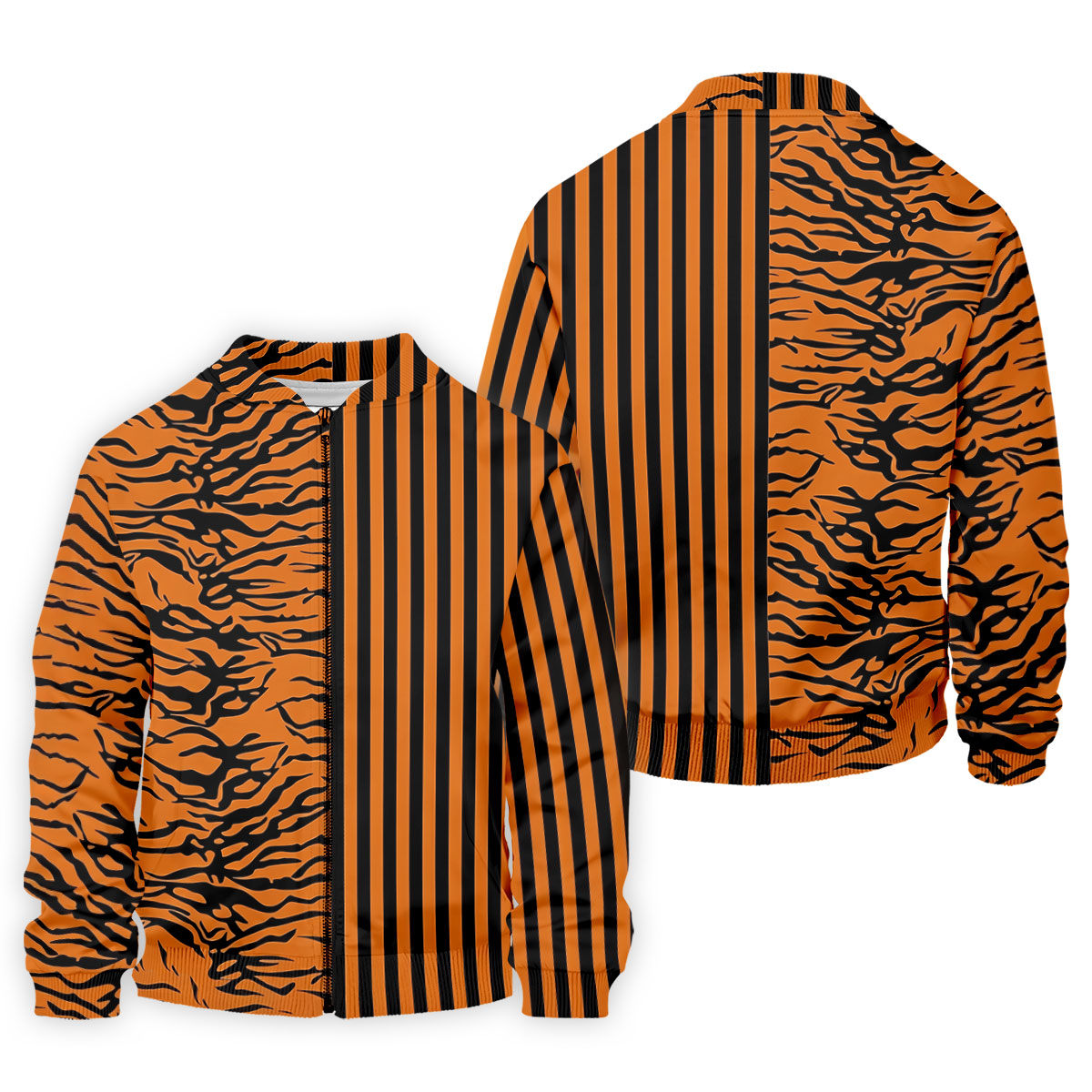 Orange Tiger Stripe Split Pattern Golf Shirt, Mens Golf Polo, Golf Apparel For Men, Golf Polo Shirts For Men