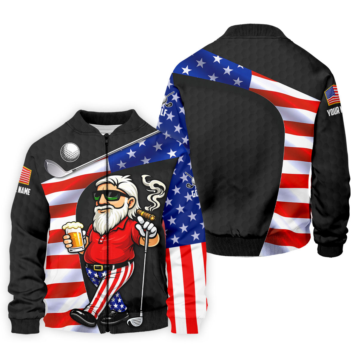 Golf And Beer Patriotic Man Golf Ball Pattern 4th Of July Black Golf Shirt, 250th Anniversary Golf Shirts For Men