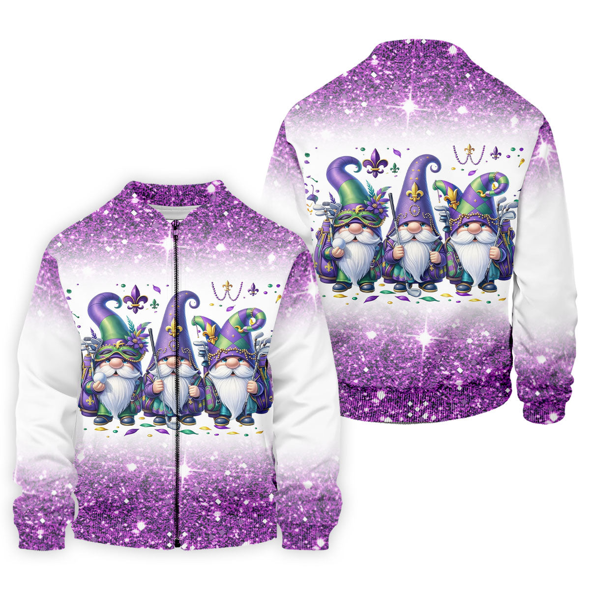 Mardi Gras Gnomes Fleur De Lis Glitter Effect Golf Tops For Men, Polo ShirtFor Men, Golf Shirts For Men
