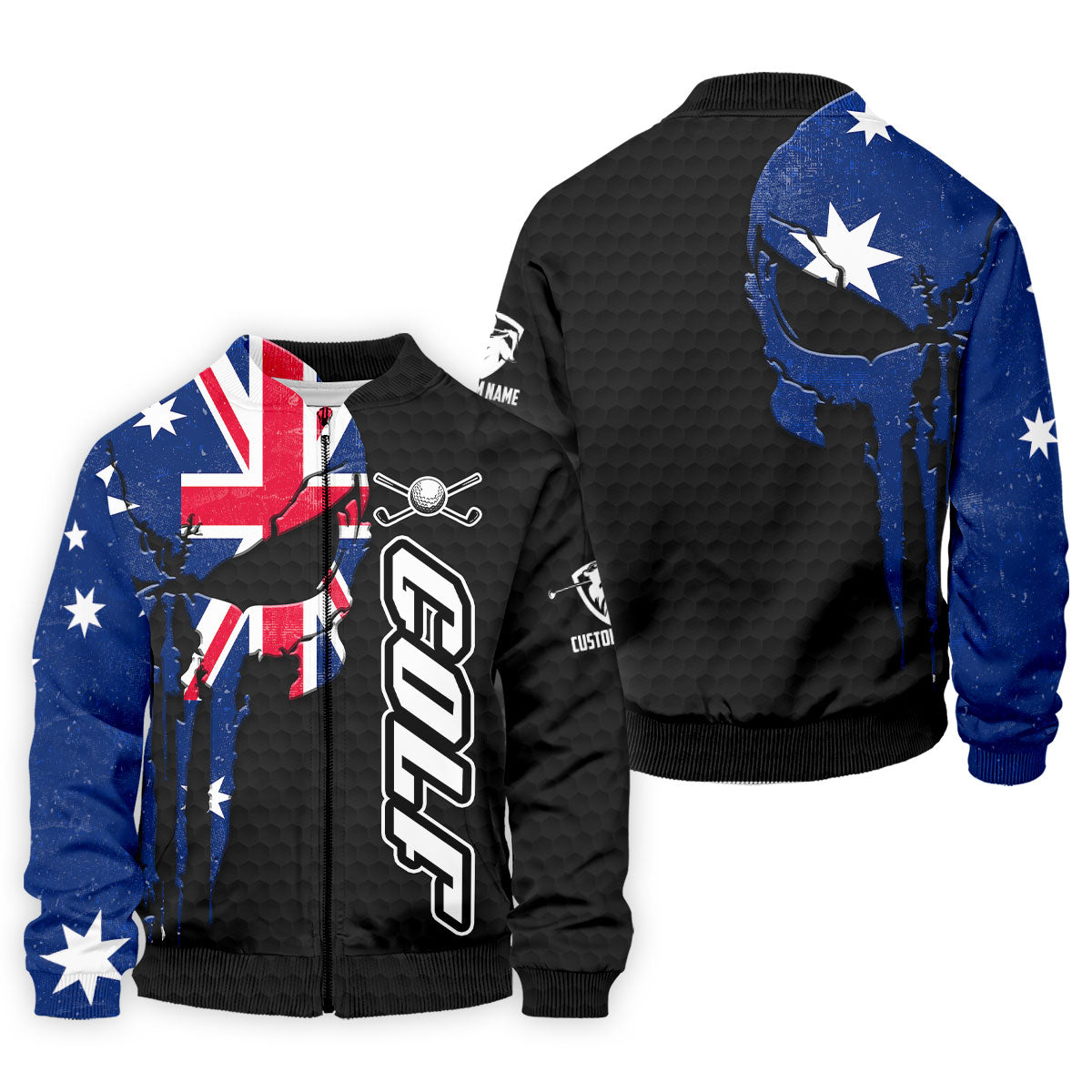 Cool Skull Golf Ball Pattern Australia Flag Print Black Golf Shirt, Polo Shirtor Men
