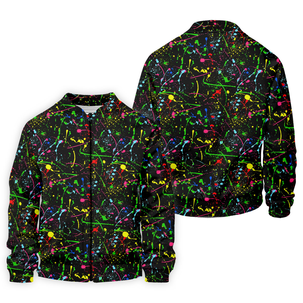 Black Neon Paint Splatter Golf Shirt, Men's Golf Shirt, Golf Apparel For Men
