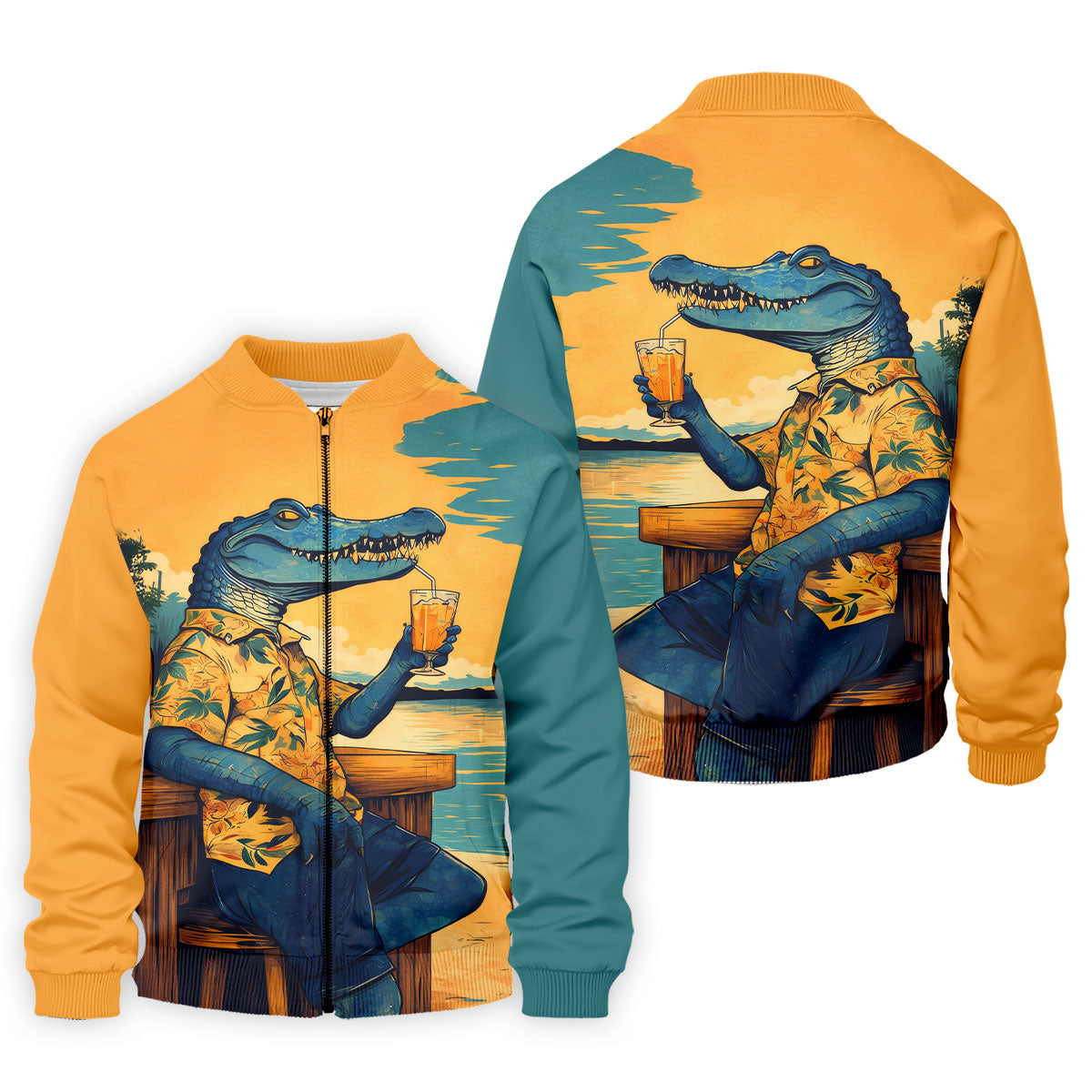 Funny Crocodile Tropical Theme Hawaiian Golf Shirt, Polo Shirt Men, Golfing Apparel