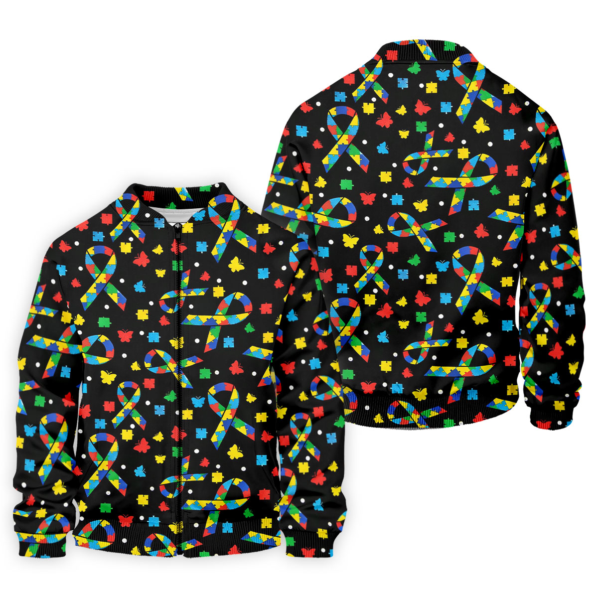 Autism Awareness Ribbon Colorful Butterflies Black Golf Shirt, Golf Tops For Men, Golf Shirts For Men