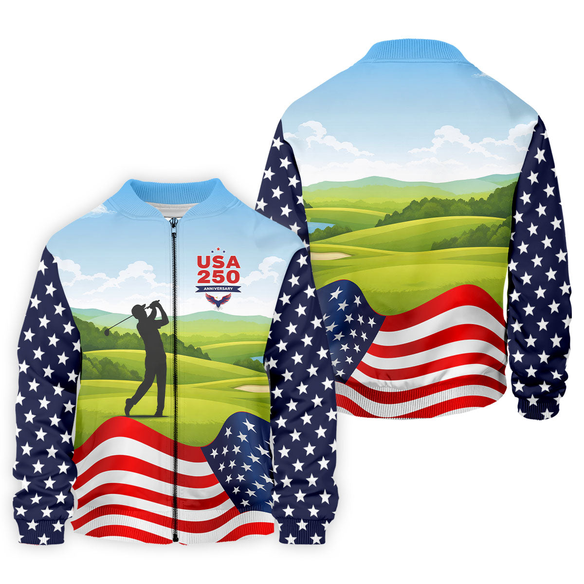 USA 250th Anniversary American Flag Golf Shirt, Patriotic 4th Of July Golf Shirts For Men