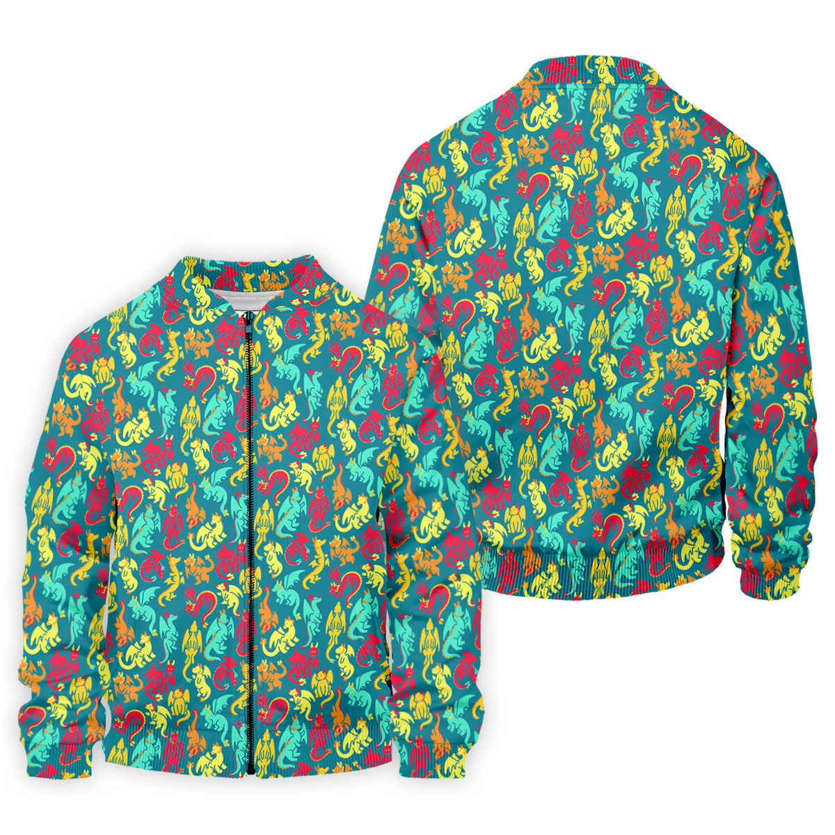 Cartoon Dragons Colorful Golf Shirt, Cute Golf Outfit, Polo Shirt Men, Golf Shirts For Men