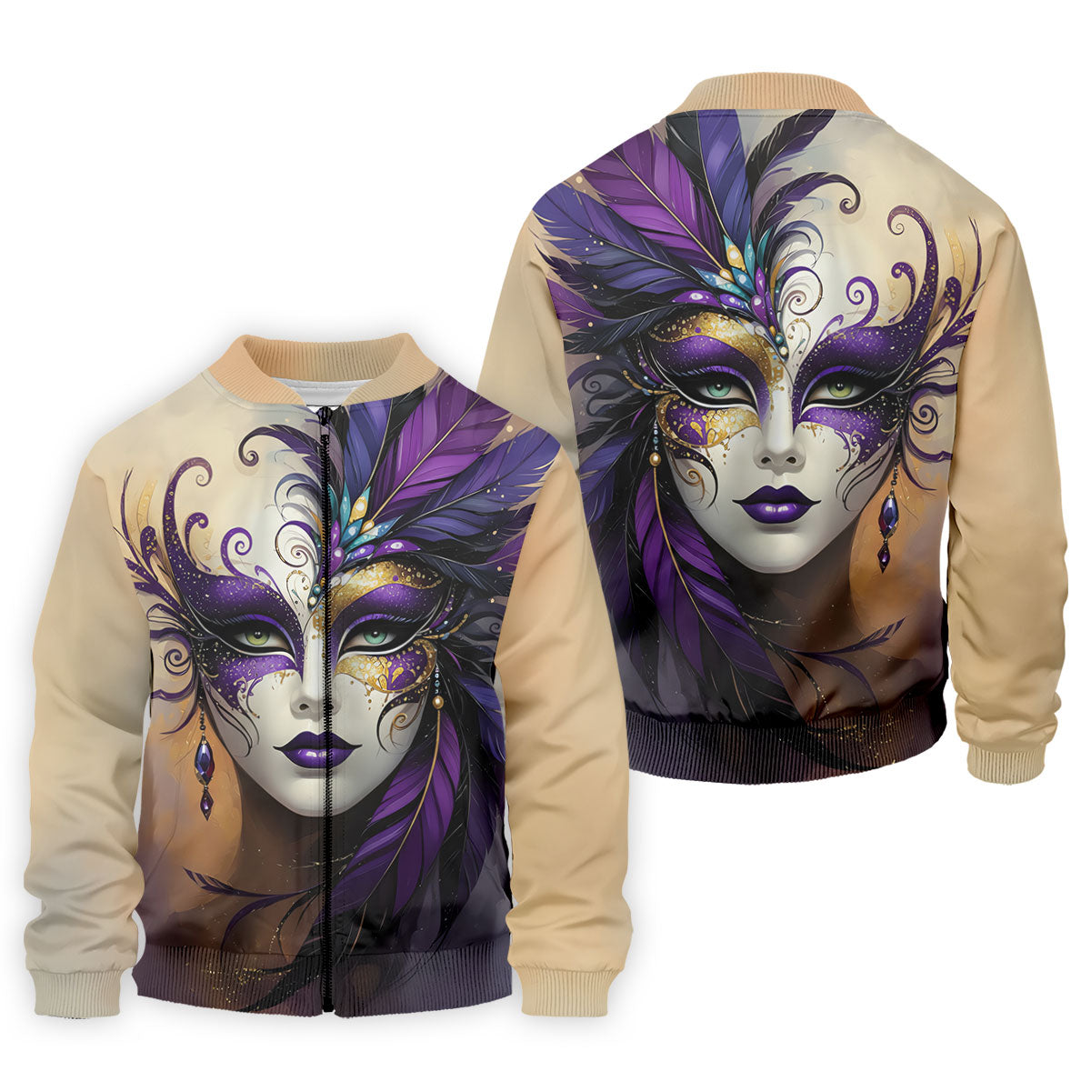 Feather Mask Mardi Gras Golf Shirt, Purple And Beige Golf Shirts For Men, Polo ShirtFor Men