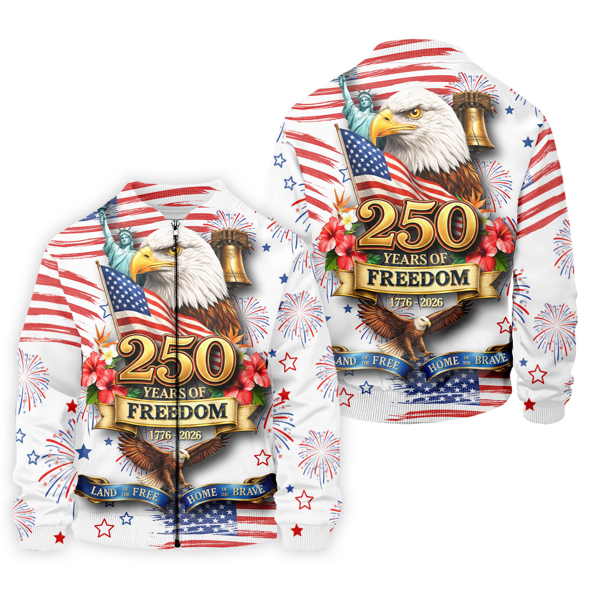 250 Years Of Freedom 1776-2026 White 4th Of July Golf Shirts For Men, 250th Anniversary Patriotic Golf Shirt