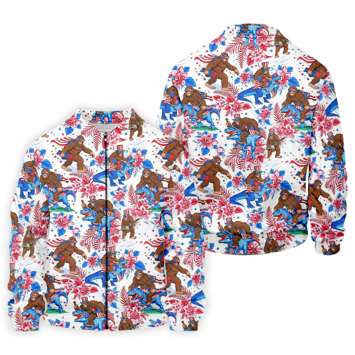 American Flag Patriotic Pride Funny Bigfoot Hawaiian Golf Shirt, 250th Anniversary Golf Shirts For Men