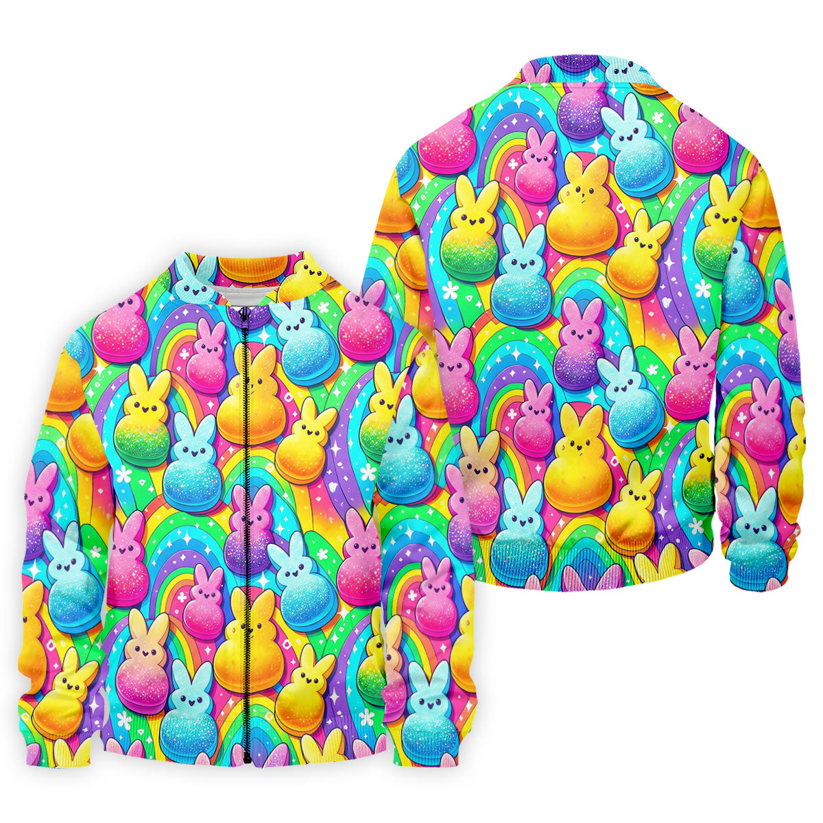 Colorful Easter Peeps Rainbow Pattern Golf Shirts For Men, Cute Golf Outfit, Polo ShirtFor Men
