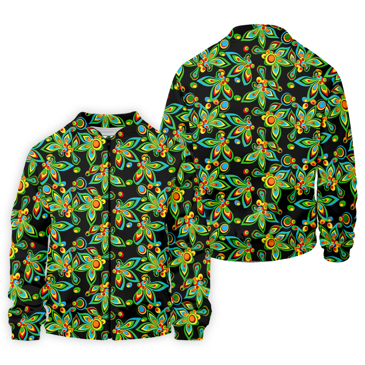 Black Colorful Floral Geometric Pattern Golf Shirt, Men's Golf Shirt, Golf Apparel For Men, Polo Shirts For Men