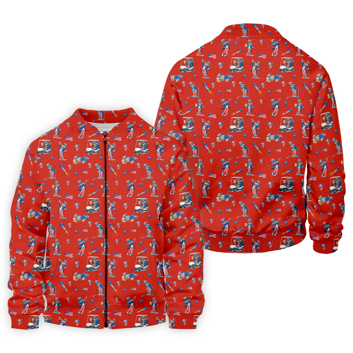 Patriotic Man Golf And Beer Funny 4th Of July Red Golf Shirt, 250 Years Seamless Pattern Golf Shirts For Men