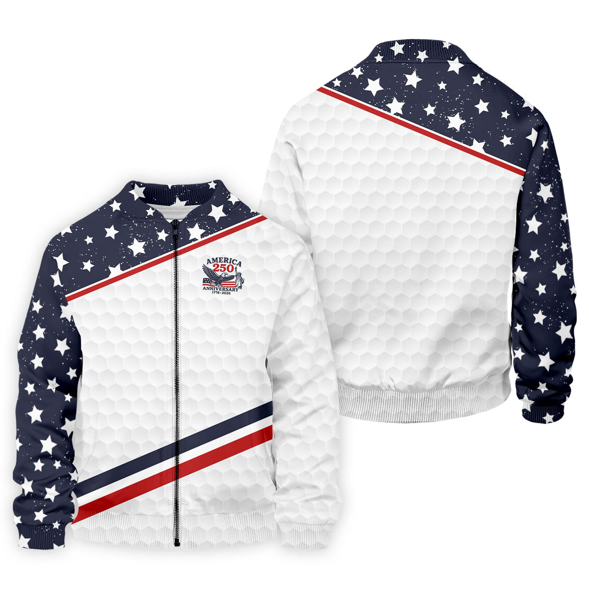 America 250 Anniversary Golf Ball Pattern Retro Golf Shirt, Patriotic 4th Of July Golf Shirts For Men