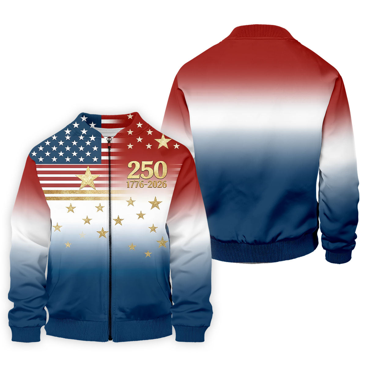 250 Years 1776-2026 Golden Star Golf Shirts For Men, Patriotic 4th Of July Polo ShirtFor Men