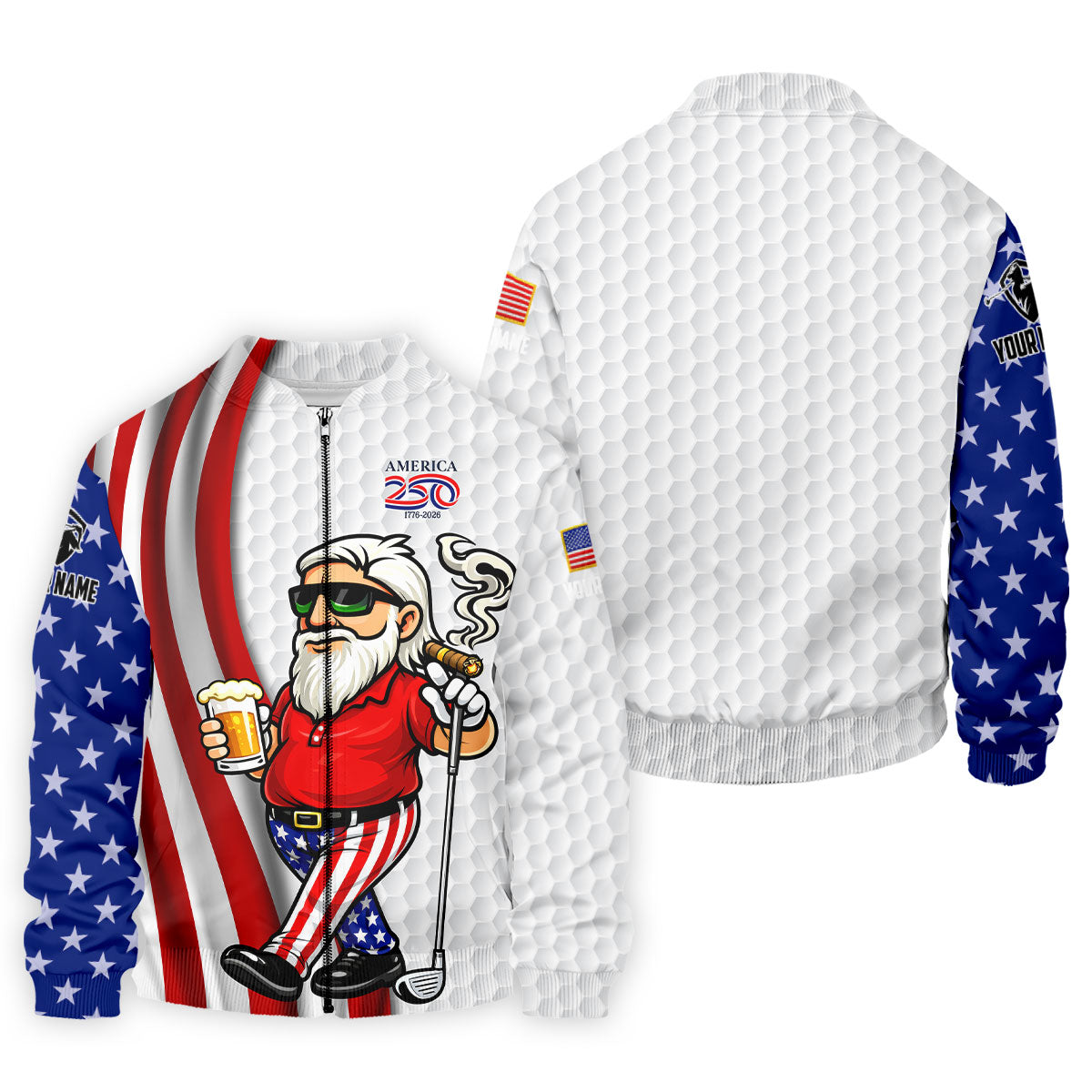 America 250 Patriotic Man 4th Of July White Golf Shirt, Golf And Beer Golf Shirts For Men