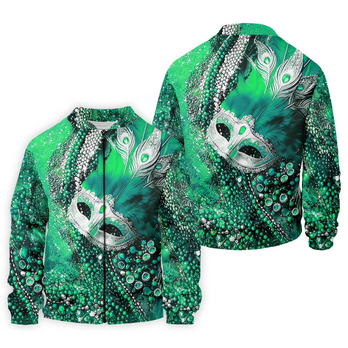 Mardi Gras Masquerade Mask Feather Beads Green Golf Shirt, Polo ShirtFor Men, Golf Shirts For Men
