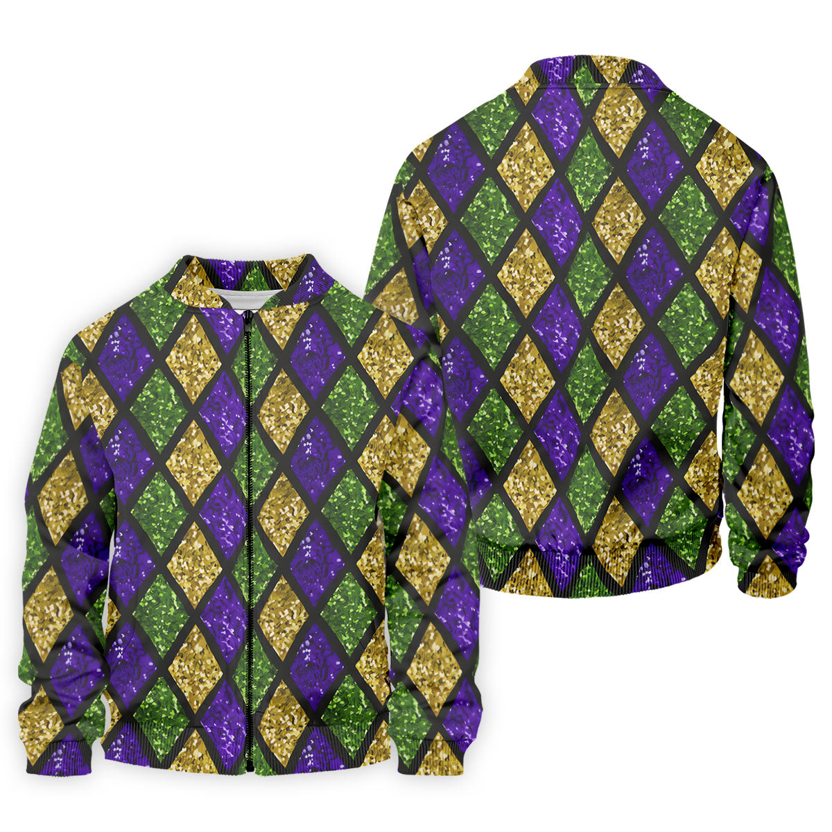 Green Purple Gold Argyle Pattern Sparkling Effect Mardi Gras Golf Shirt, Polo ShirtFor Men, Golf Shirts For Men