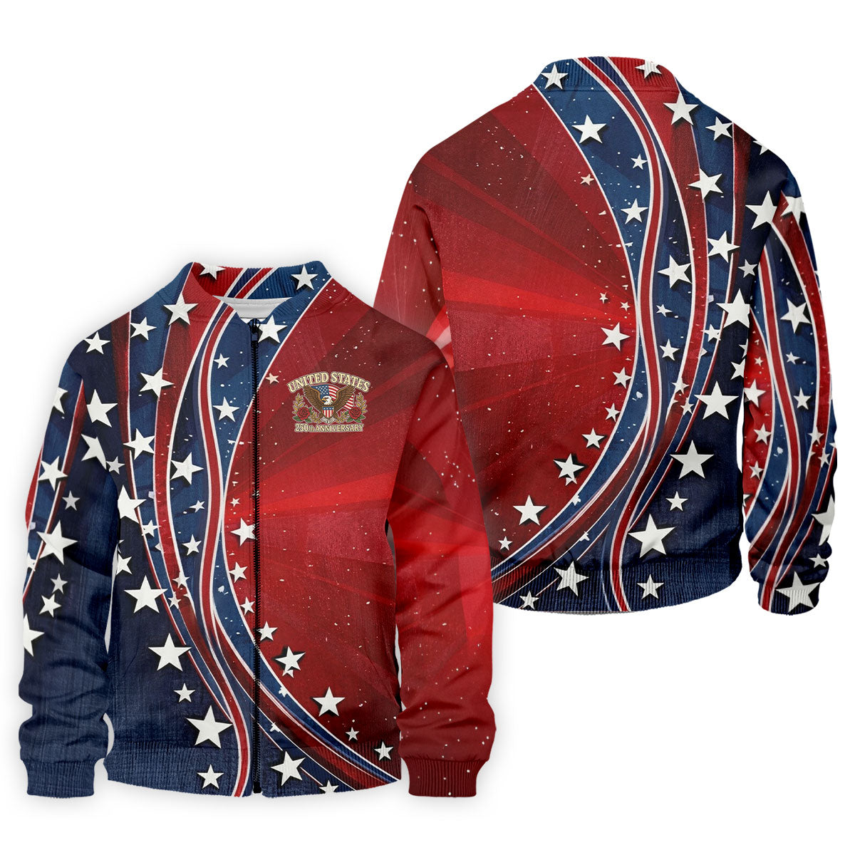 US 250th Anniversary Red White Navy Stars And Stripes Patriotic Golf Shirt, 4th Of July Golf Shirts For Men