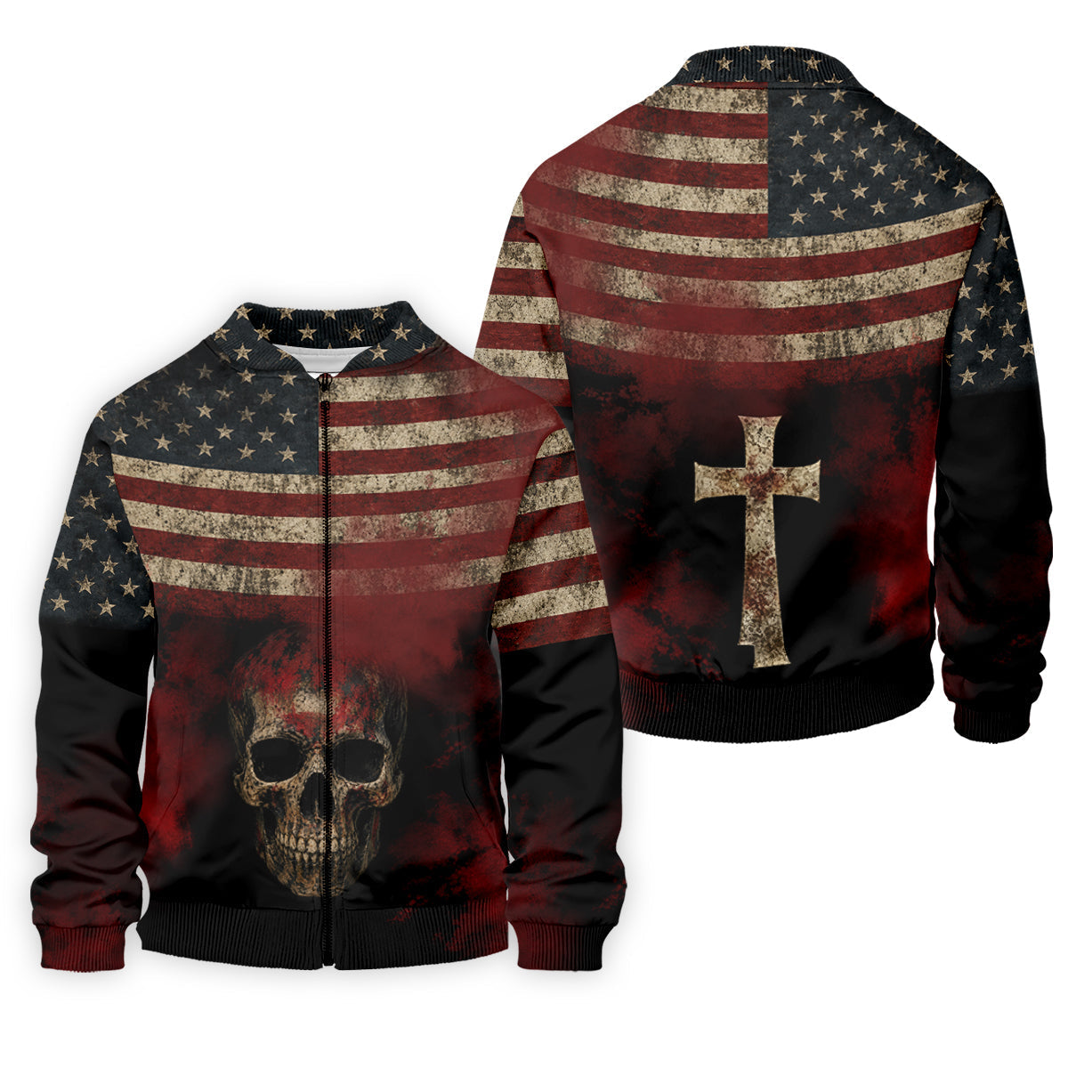 Cool Skull Faith Cross Distressed US Flag 4th Of July Golf Shirt, 250 Years Polo Shirtor Men