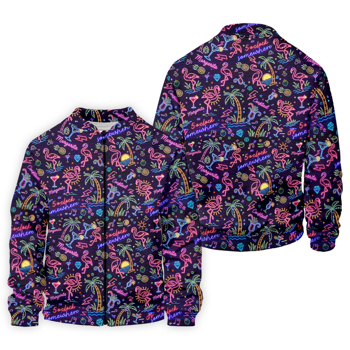 Tropical Theme Neon Pattern Black Golf Shirt, Men's Funny Golf Shirts, Polo ShirtFor Men