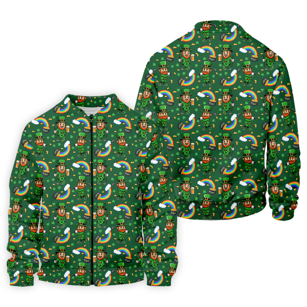 St Patrick's Day Leprechaun Golf Pose Rainbow Gold Pot Shamrock Golf Shirt, Golf Tops For Men, Golf Shirts For Men