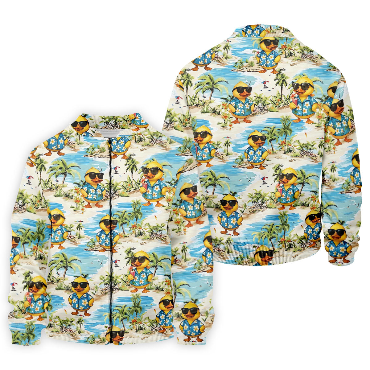Cute Funny Duck Hawaiian Golf Shirt, Beach Theme Men's Golf Shirt, Polo Shirts For Men