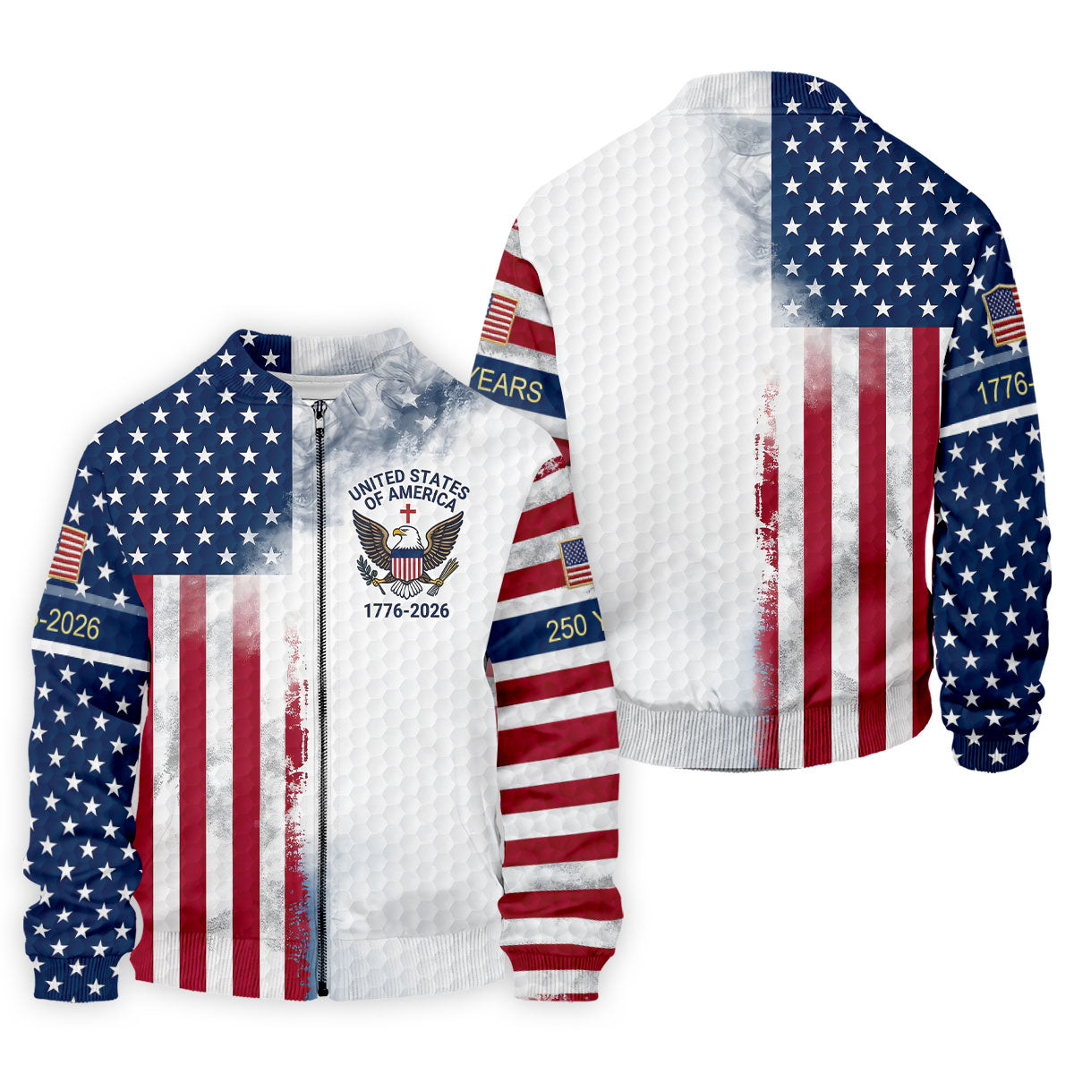 USA Flag Pattern 1776-2026 Distressed Vintage Golf Shirt, 250th Anniversary 4th Of July Golf Shirts For Men