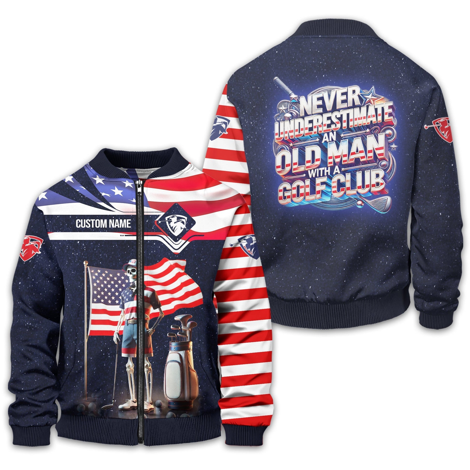 Never Underestimate An Old Man, USA Flag Shirt, Personalized Golf Shirt, Patriotic Golf Shirt, Unique Gift For Golfer