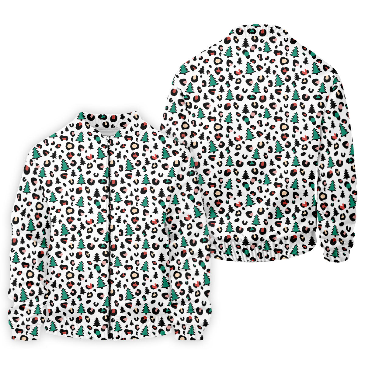 Leopard Pattern Xmas Pine Tree Golf Tops For Men, Christmas Golf Shirt, Cute Golf Outfit, Polo ShirtFor Men