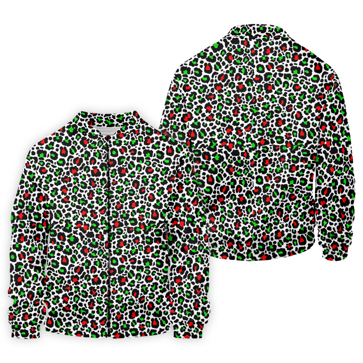 Leopard Pattern Xmas Pine Tree Green And Red Golf Tops For Men, Christmas Golf Shirt, Polo Shirt Men