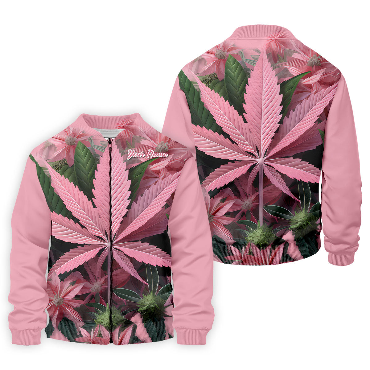 Pink Marijuana Leaf Men's Golf Shirt, Funny Weed Golf Shirt, Custom Mens Golf Shirt